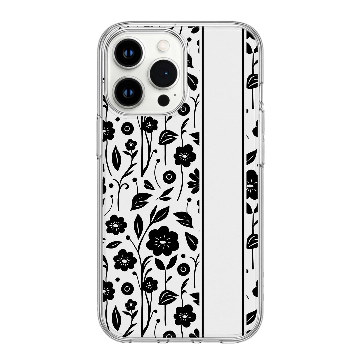 Midnight Blossom Monochrome Floral Clear Phone Case