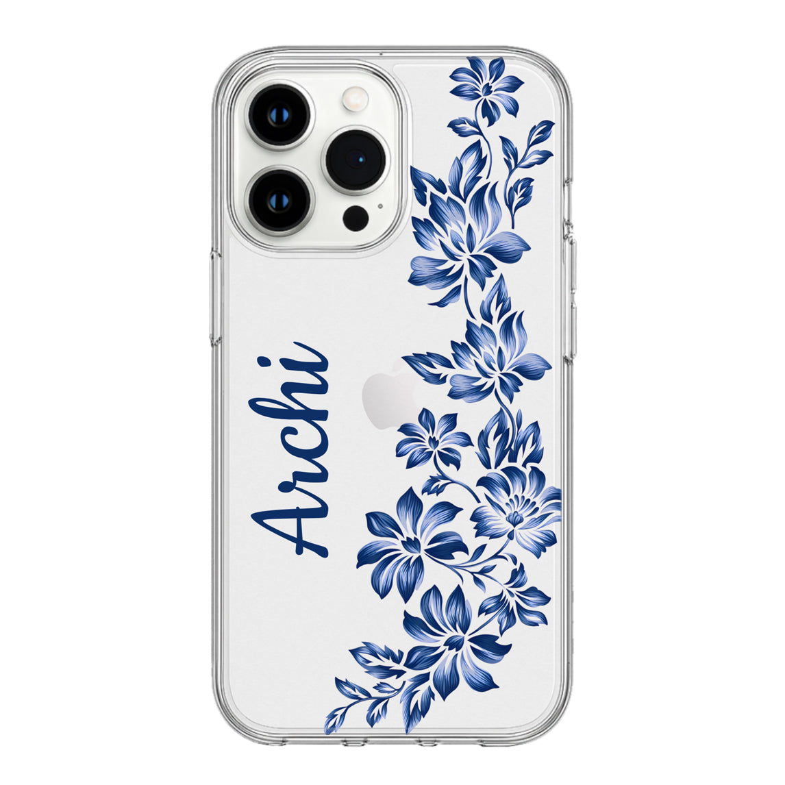 Custom Name Clear Case with Blue Floral Design | Personalized “Name” Case