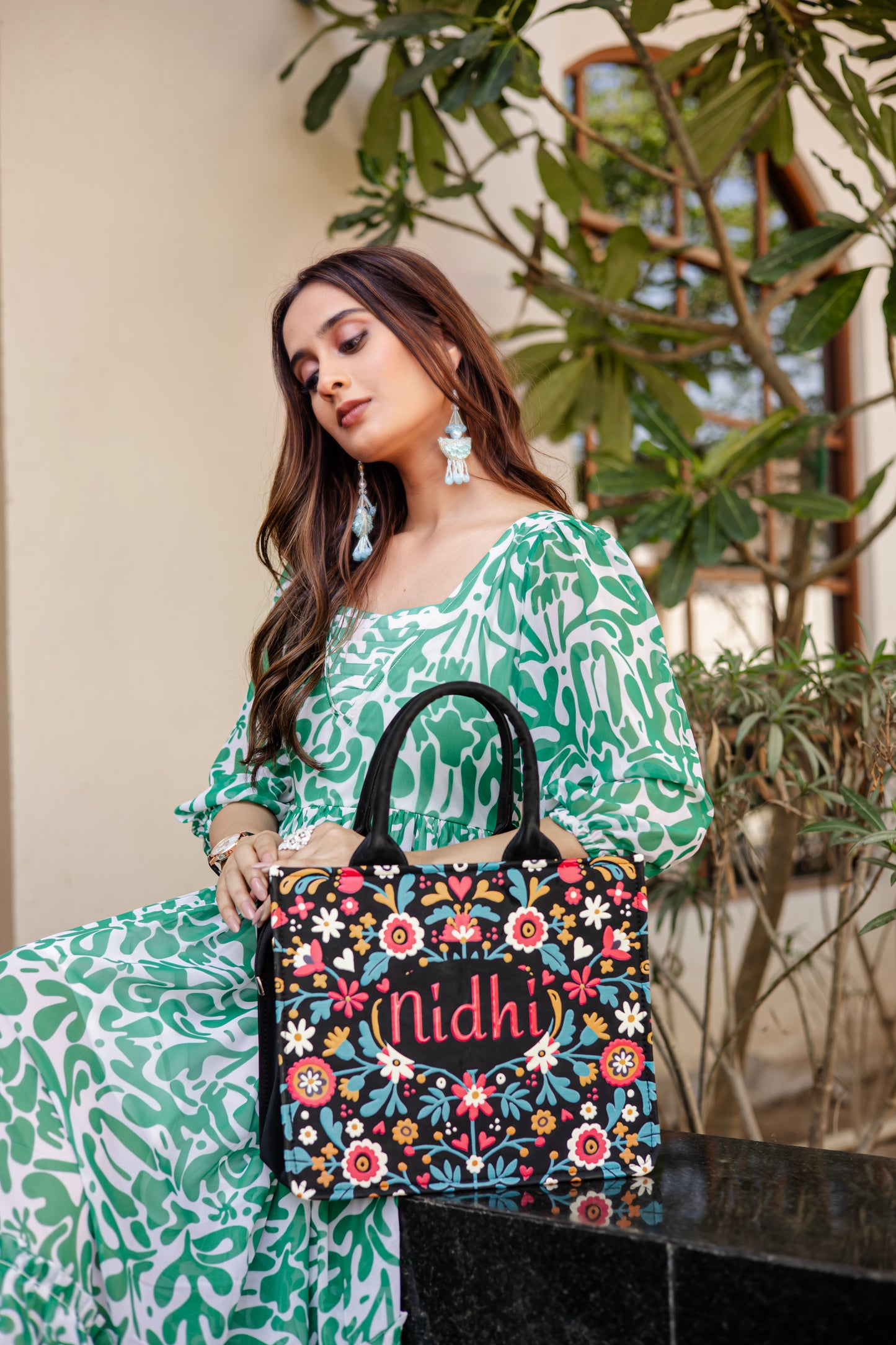 Personalized Velvet Tote Bag with Floral Design – 12x16 Inches