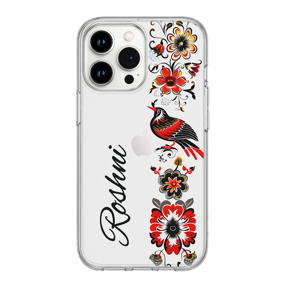 Artistic Personalized Phone Case – “Name” Edition with Folk Bird & Floral Design