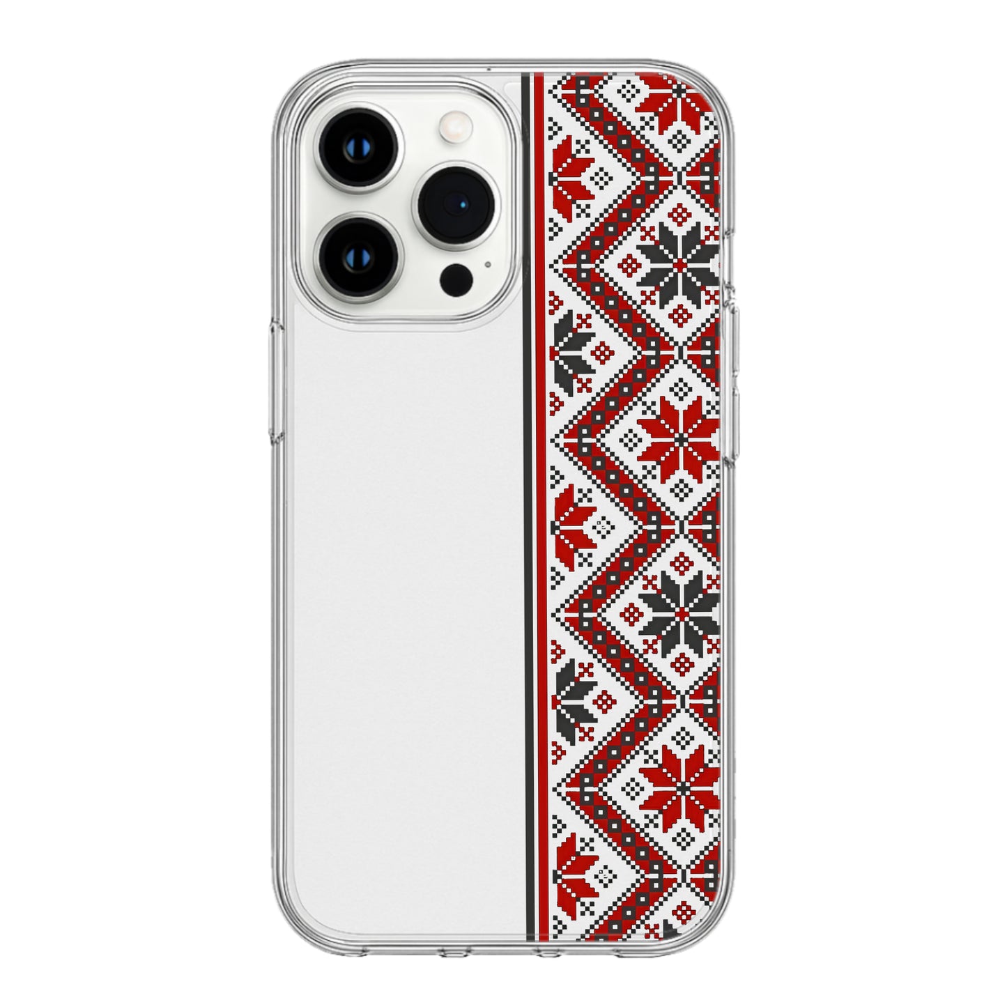 Nordic Threads: Red & Black Ethnic Pattern Clear Phone Case