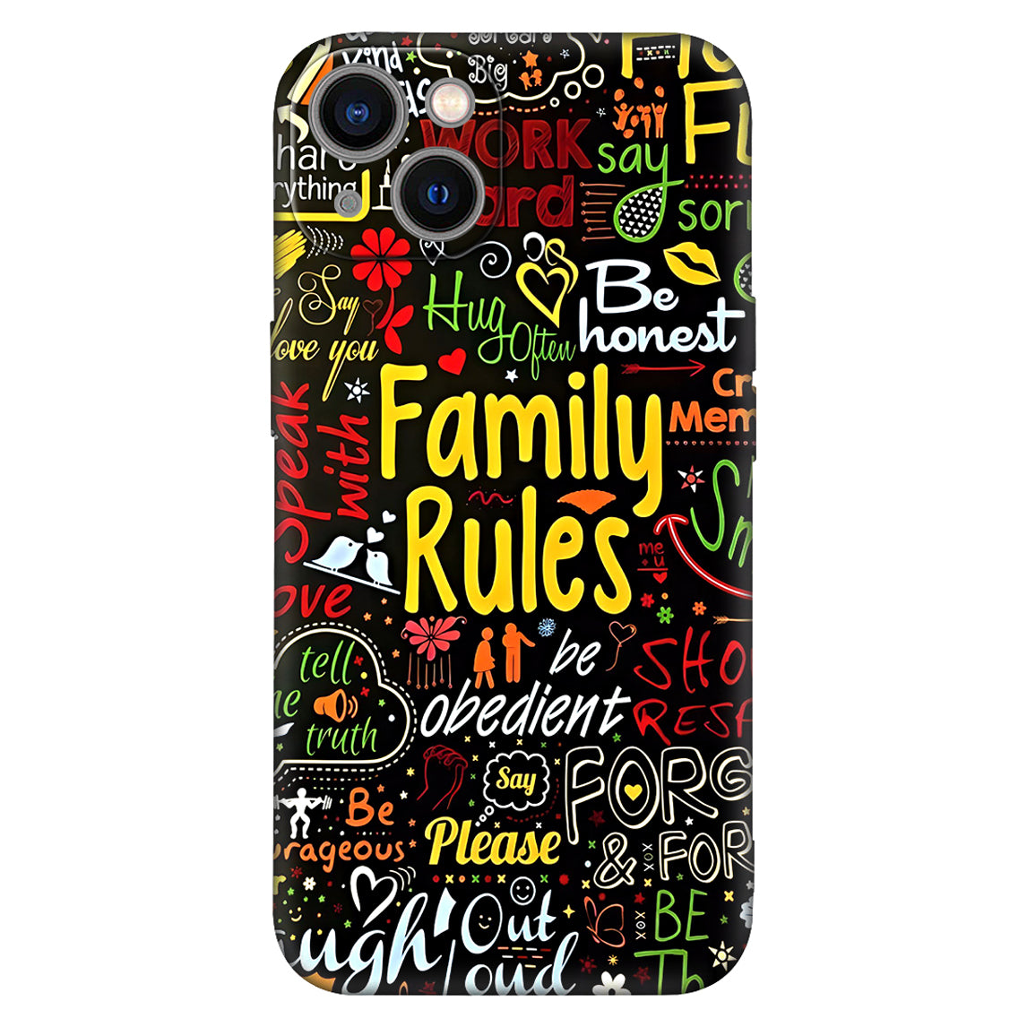 Colorful Family Rules Typography Phone Case – Quote Art Design