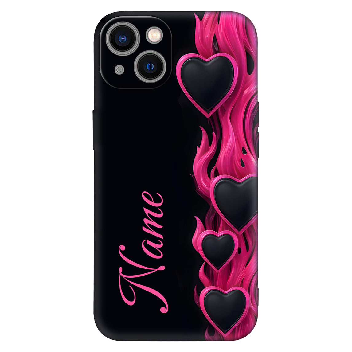 Custom Name Black and Pink Heart Phone Cover