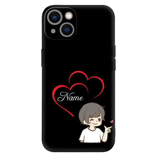 Cute Anime Boy Phone Case – Black Aesthetic & Romantic Heart Design