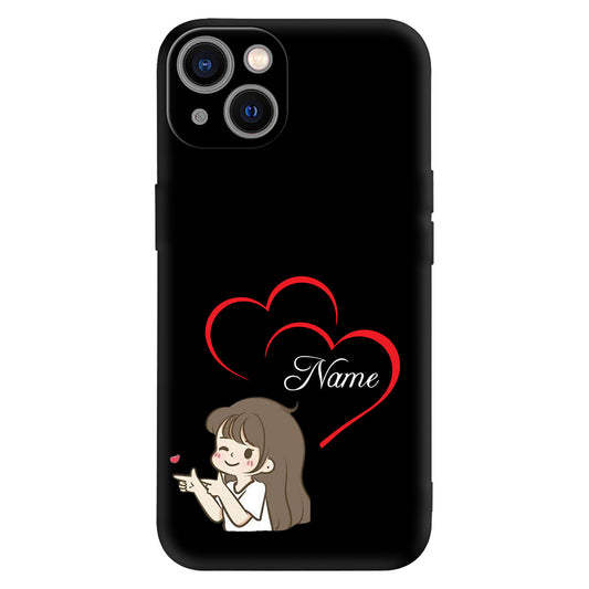 Cute Anime Girl Phone Case – Black Aesthetic & Romantic Heart Design