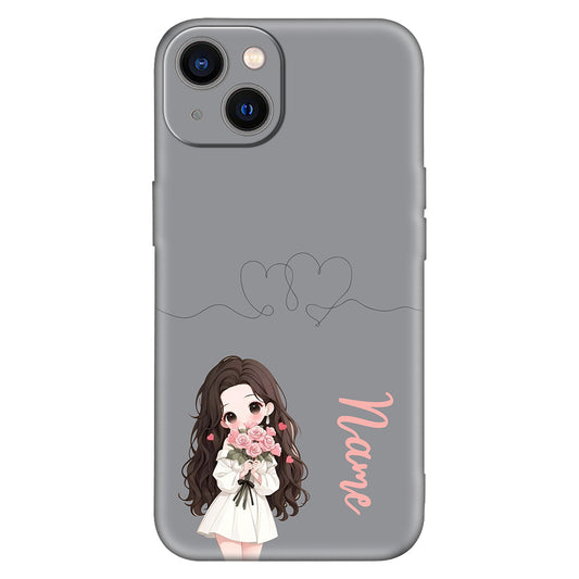 Cute Anime Girl Phone Case – Stylish Gray with Romantic Heart Design