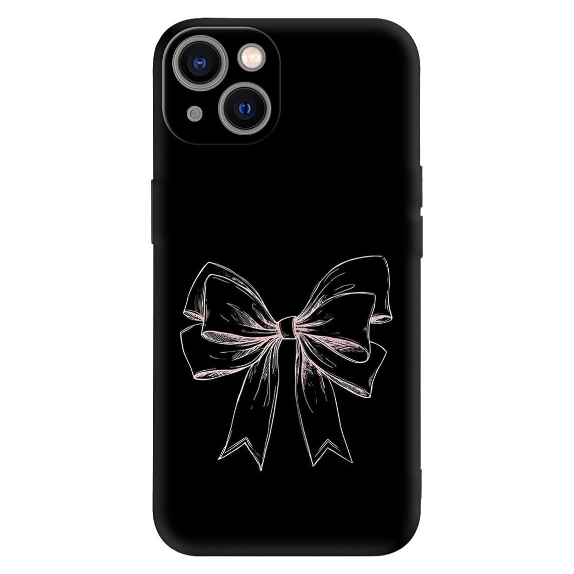 Elegant Pink Sketch Bow Phone Case – Minimalist Black Background Design