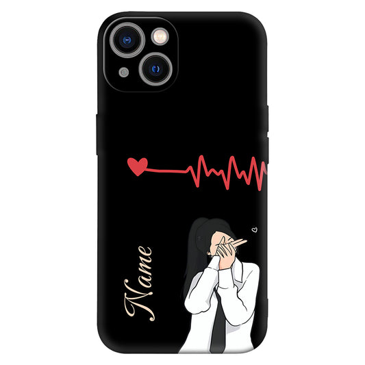 Trendy Black iPhone Case with Heartbeat & Shy Girl Design