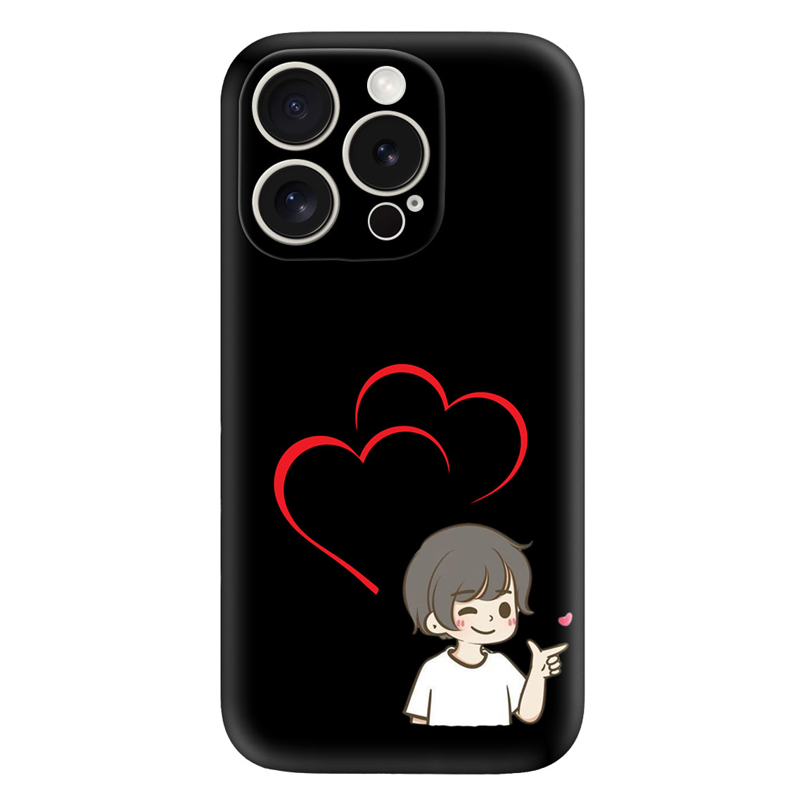 Cute Anime Boy Phone Case β Black Aesthetic & Romantic Heart Design