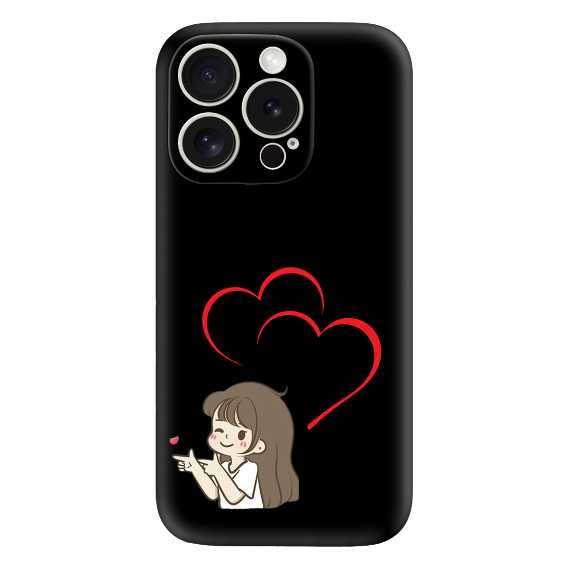 Cute Anime Girl Phone Case – Black Aesthetic & Romantic Heart Design