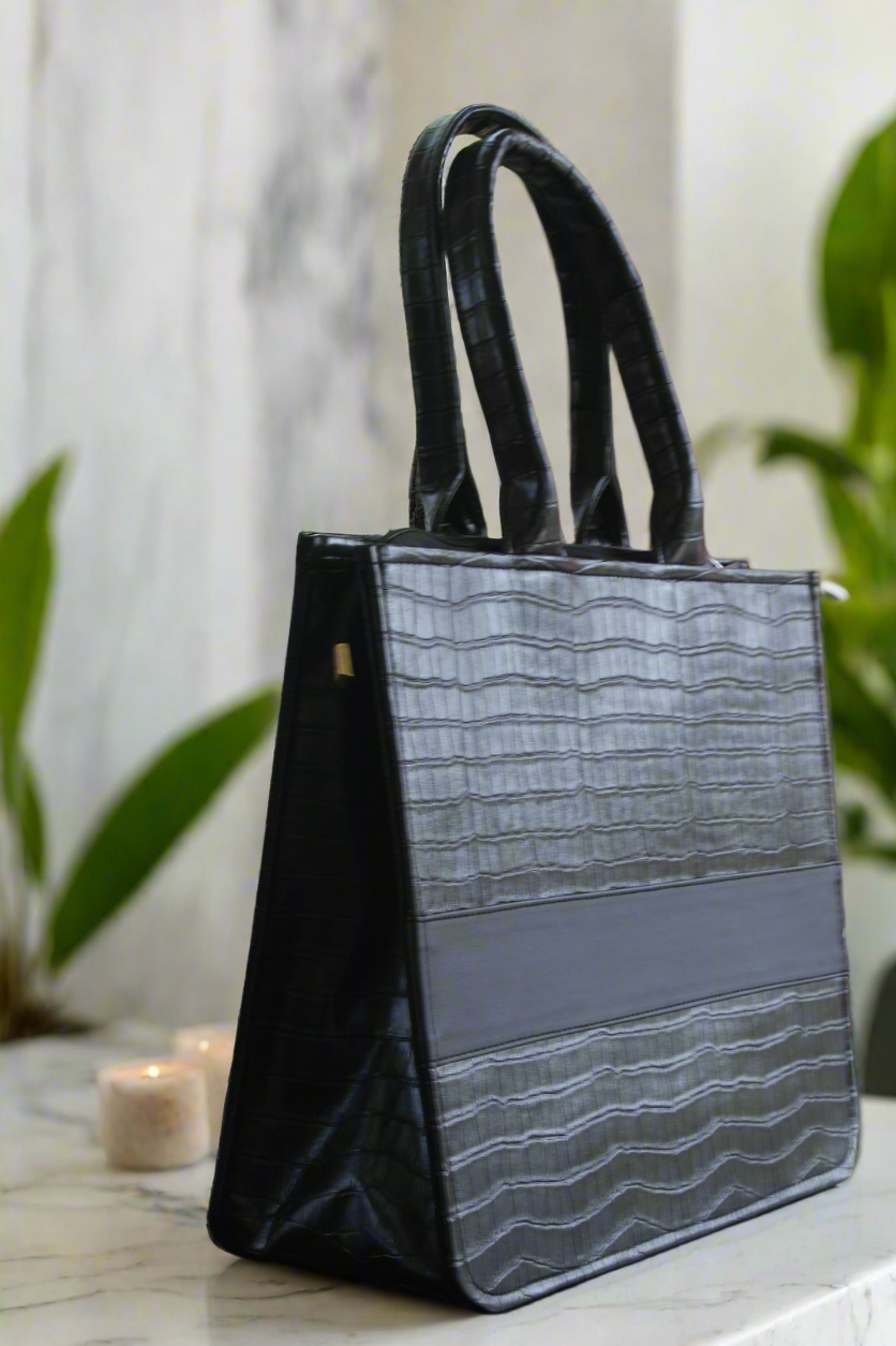 Customised Black Croco Tote Bag