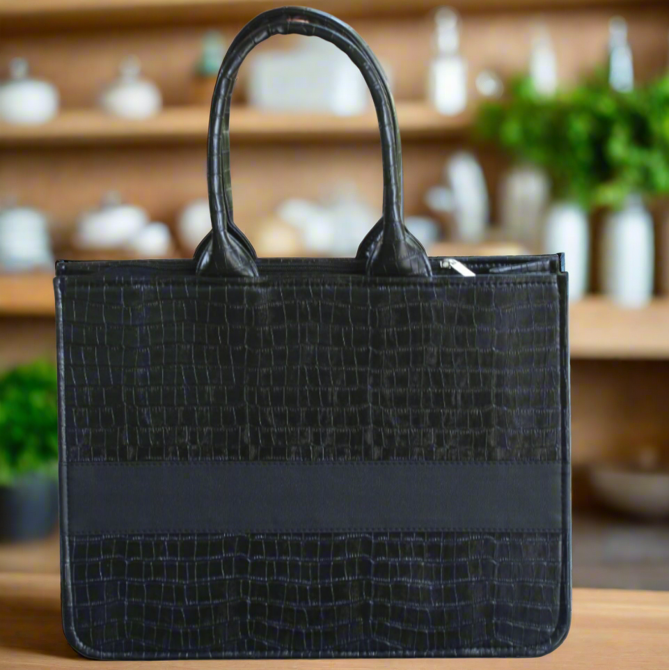 Customised Black Croco Tote Bag