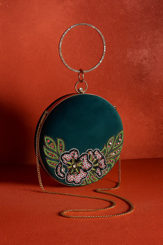 Jewel Tone Round Clutch