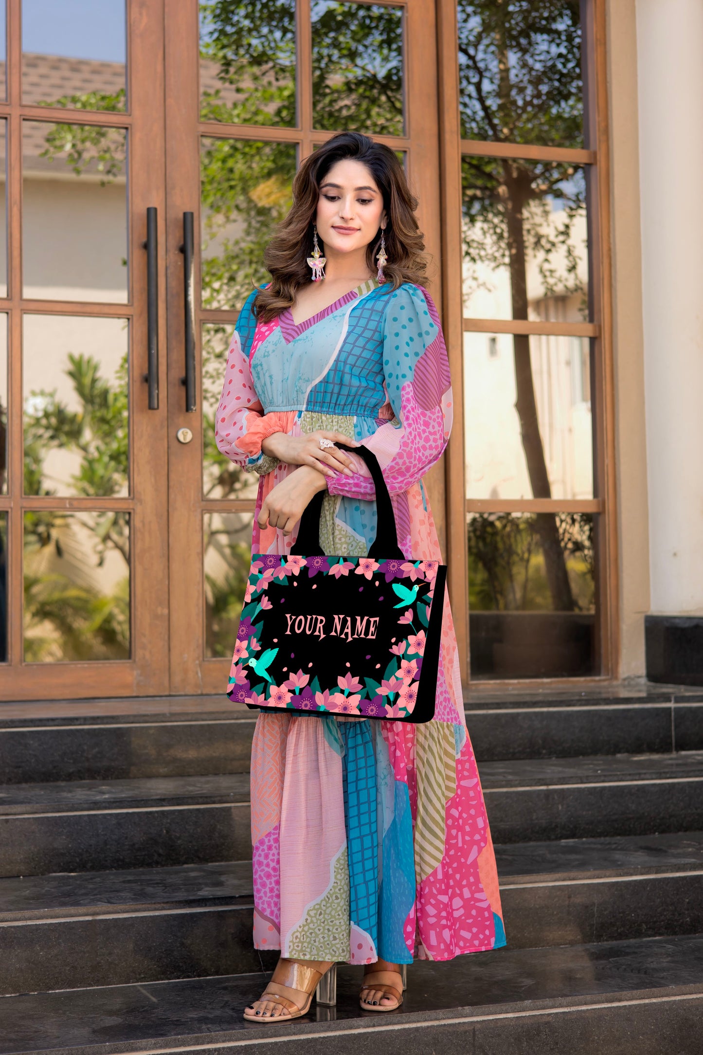 Customized Floral Parrot Embossed Tote Bag