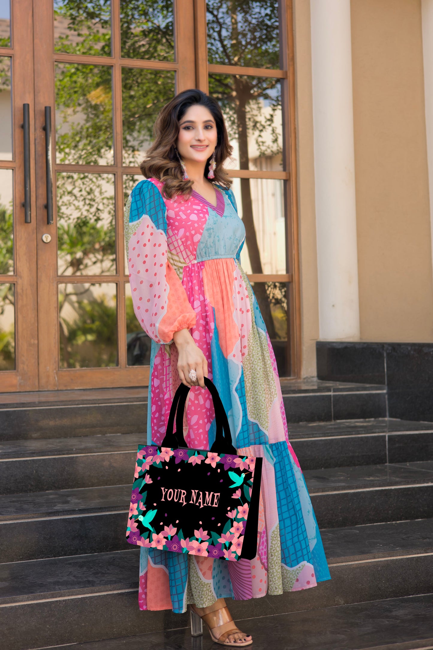Customized Floral Parrot Embossed Tote Bag