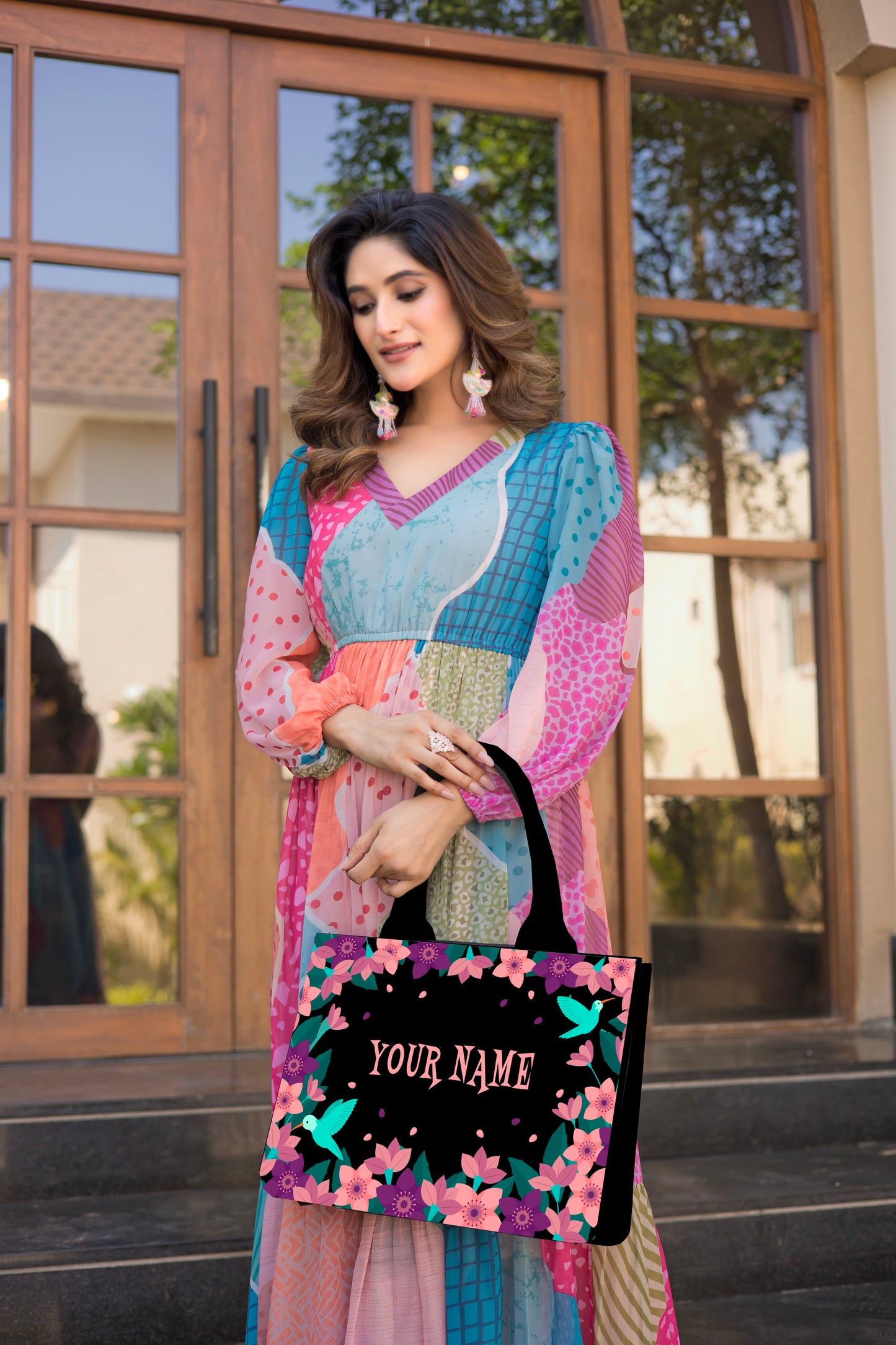 Customized Floral Parrot Embossed Tote Bag