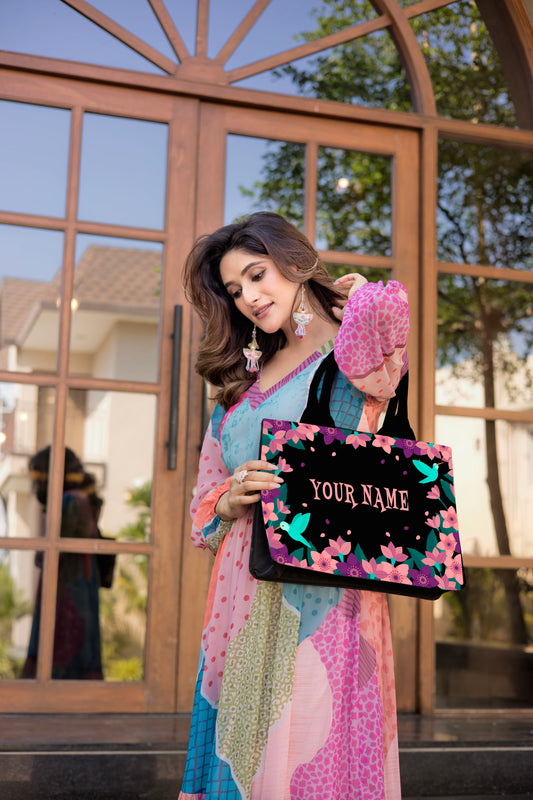 Customized Floral Parrot Embossed Tote Bag