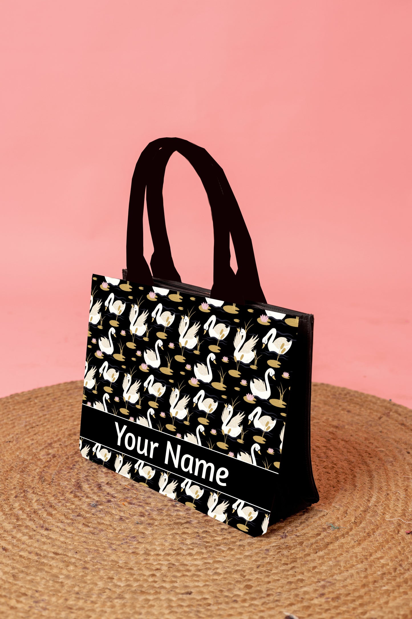 Customized Floral Swan Embossed Tote Bag