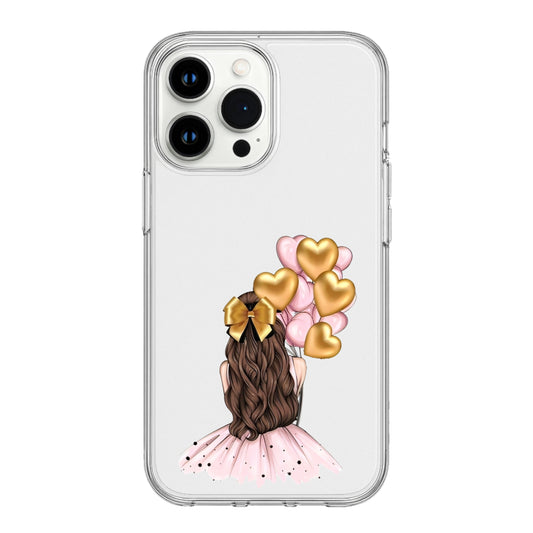 Golden Dreams: Girl with Heart Balloons Clear Phone Case