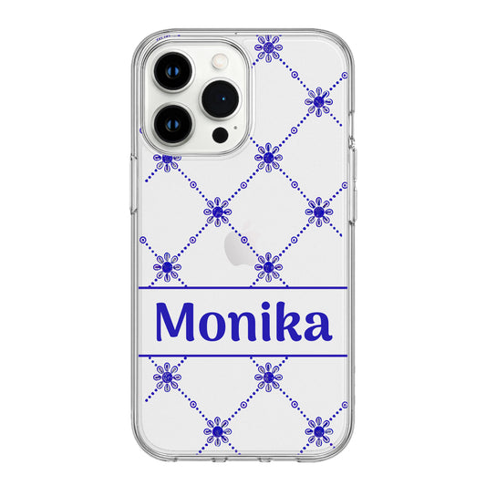 Blue Bloom Lattice Clear Phone Case