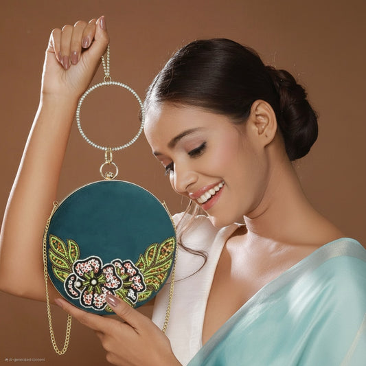 Jewel Tone Round Clutch