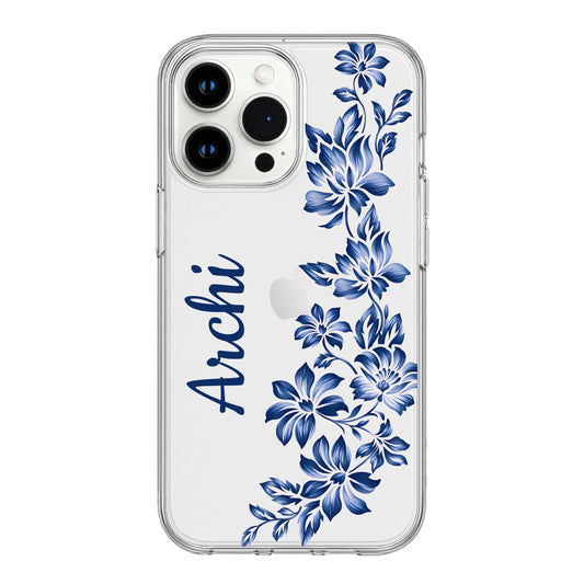 Custom Name Clear Case with Blue Floral Design | Personalized “Name” Case