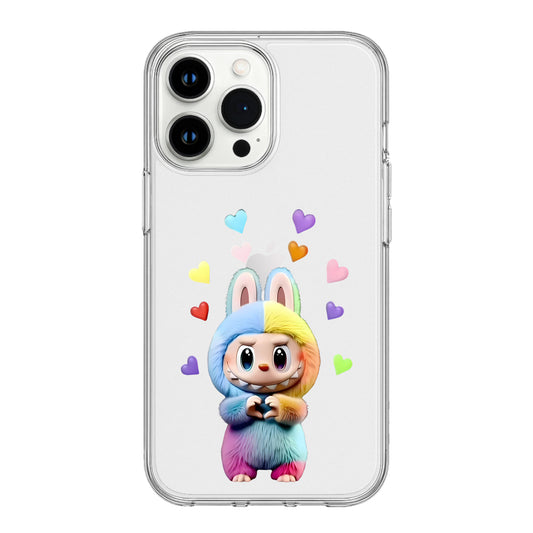 Cute Rainbow Bunny Heart Clear Phone Case | 3D Cartoon Love Vibes