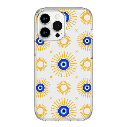 Golden Radiance Evil Eye Phone Case – Clear Cover with Protective Pattern