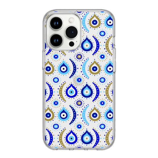 Mystic Aura Evil Eye Phone Case – Teardrop & Crescent Design on Clear Cover