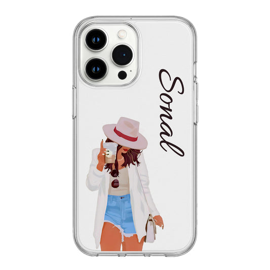 Trendy Personalized Phone Case – “Name” Edition with Cool Coffee Girl Illustration