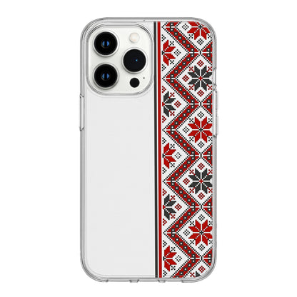 Nordic Threads: Red & Black Ethnic Pattern Clear Phone Case