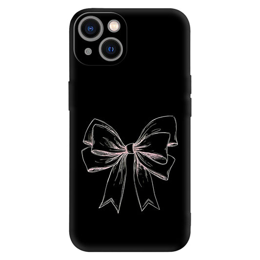 Elegant Pink Sketch Bow Phone Case – Minimalist Black Background Design