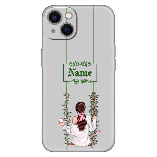 Elegant Girl on Swing Phone Case – Dreamy Lavender Aesthetic