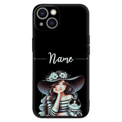 Chic Girl & Cat Phone Case – Elegant & Stylish