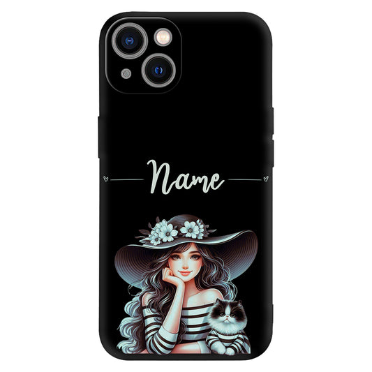 Chic Girl & Cat Phone Case – Elegant & Stylish