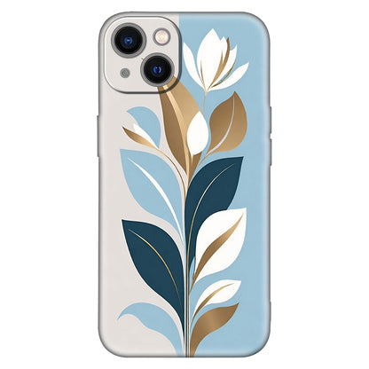 Elegant Contrast Floral Phone Case – Modern Black Botanical on Blue & White