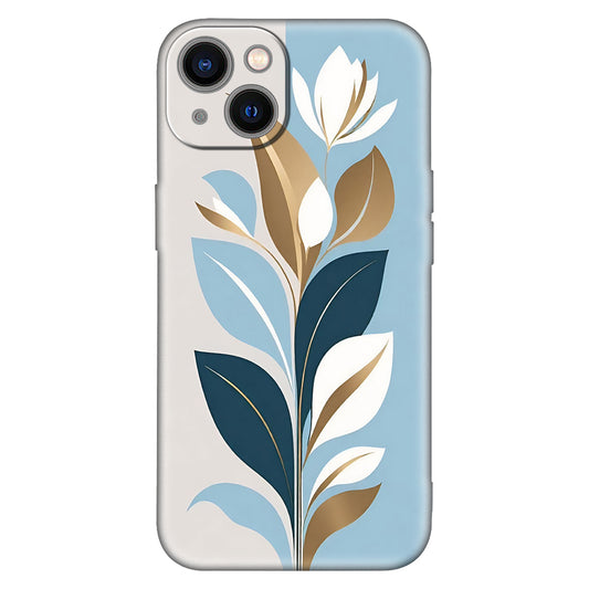 Elegant Contrast Floral Phone Case – Modern Black Botanical on Blue & White