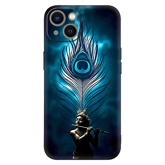 Divine Melody: Krishna & Peacock Feather Spiritual Phone Case
