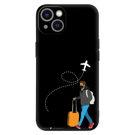 Travel Wanderer Phone Case – Burgundy with Traveler & Flight Path
