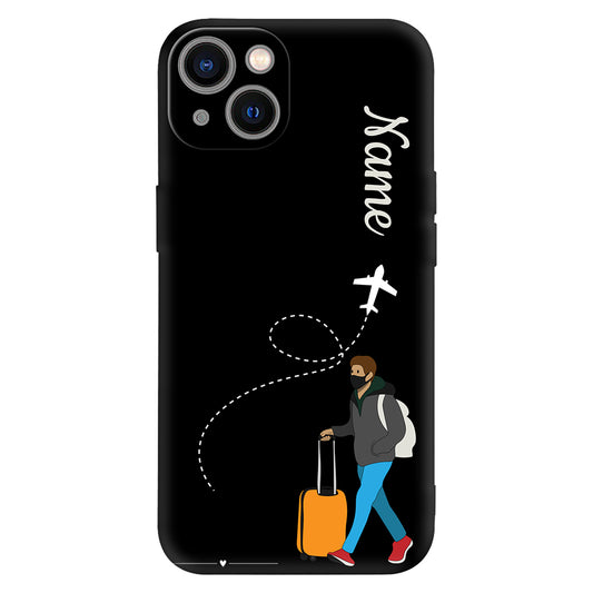 Travel Wanderer Phone Case – Burgundy with Traveler & Flight Path