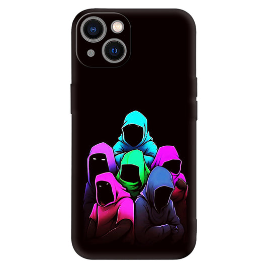 Mystic Shadows: Neon Hooded Figures Black iPhone Case