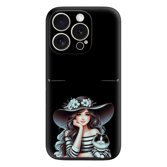 Chic Girl & Cat Phone Case – Elegant & Stylish