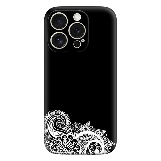 Elegant Black Phone Case with White Mandala Floral Design