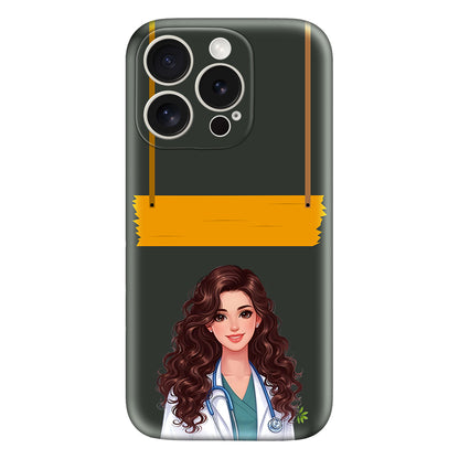 Stylish Female Doctor Phone Case – Dark Green Theme