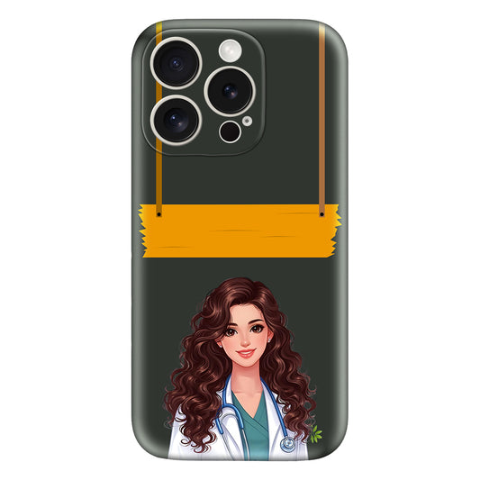 Stylish Female Doctor Phone Case – Dark Green Theme