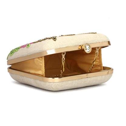 Beige Swan Box Clutch