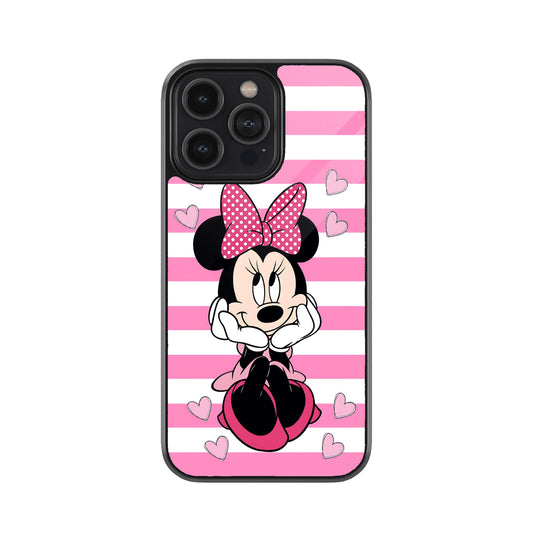 Minnie Mouse Striped Heart Design Metal Mobile Cover (Pink & White)