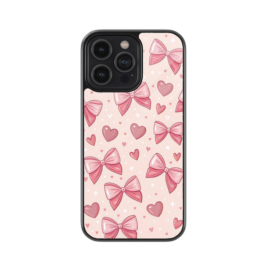 Pink Bow & Hearts Pattern Metal Mobile Cover