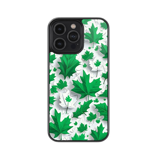 Green Maple Leaves Metal Mobile Cover