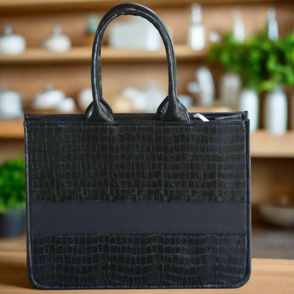 Customised Black Croco Tote Bag
